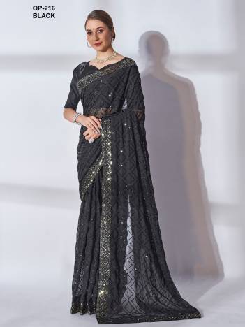 D.NO. OP 216 BLACK BY LAXMINAM GEORGETTE SAREE MANUFACTURER IN INDIA